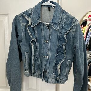 H&M Blue Denim Jacket with Ruffle Details